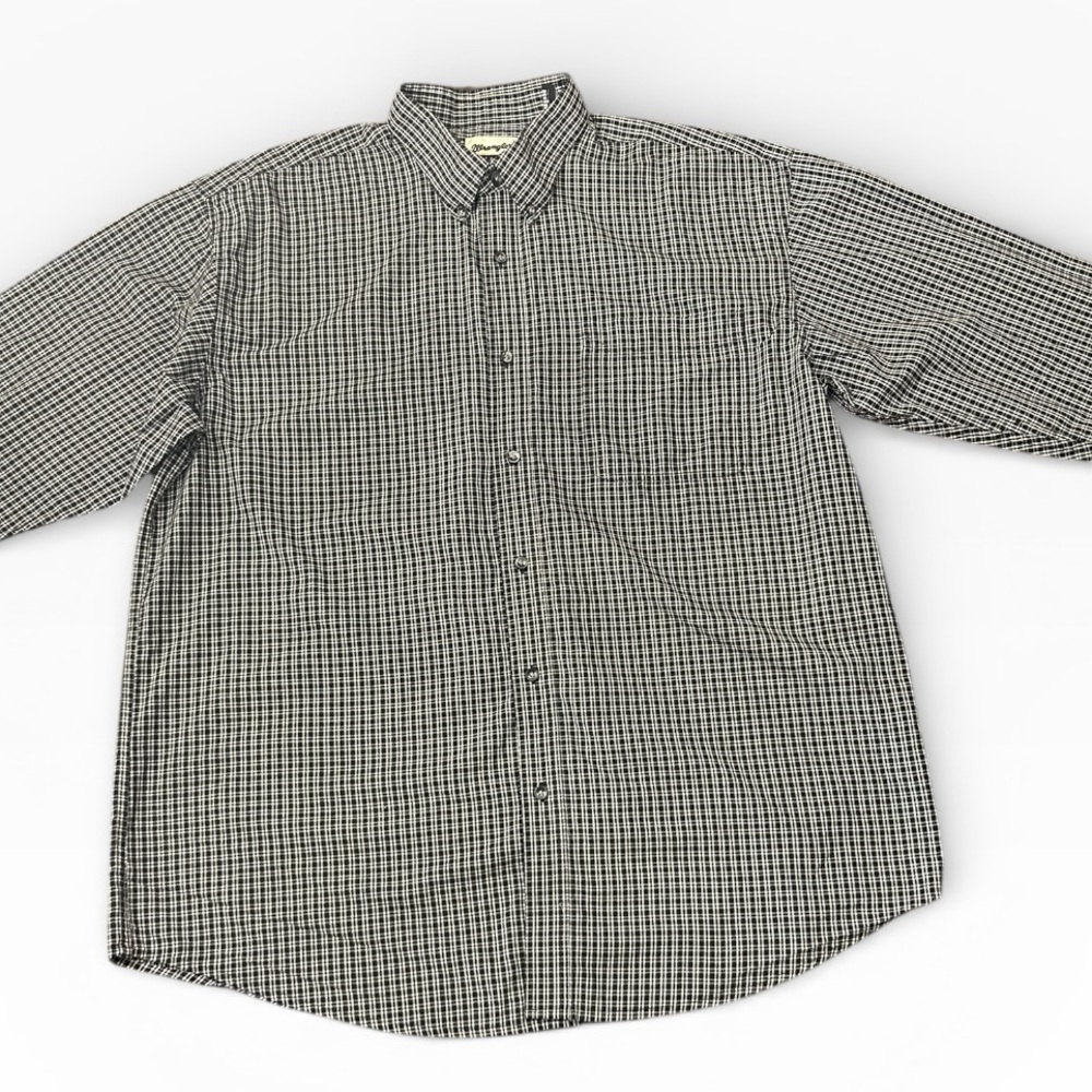 Wrangler Riata Black White Checkered Plaid Long Sleeve Button Down Shirt XXL - Picture 5 of 11